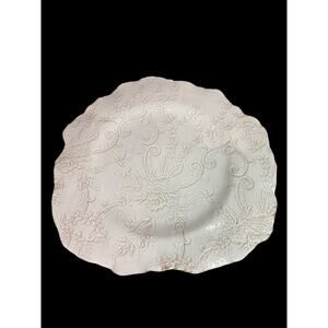 Art Pottery 15 Inch Serving Platter Plate Lace Design Shabby Chic White